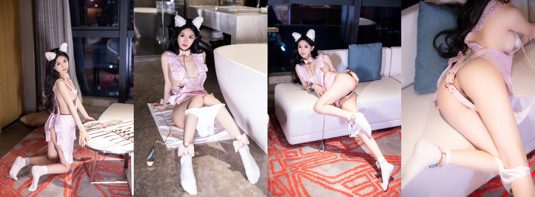 颜值巅峰秀人网当红女神模特【谢小蒽】私拍，粉色女仆