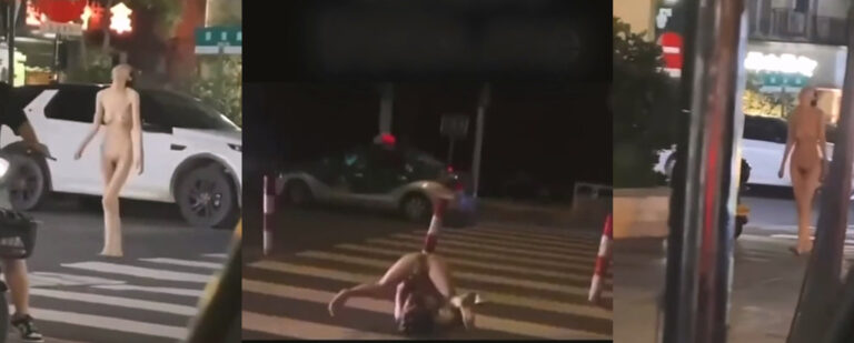广州街头再现经典缺爱美女街头裸奔想要做爱无人竟在斑马线自慰