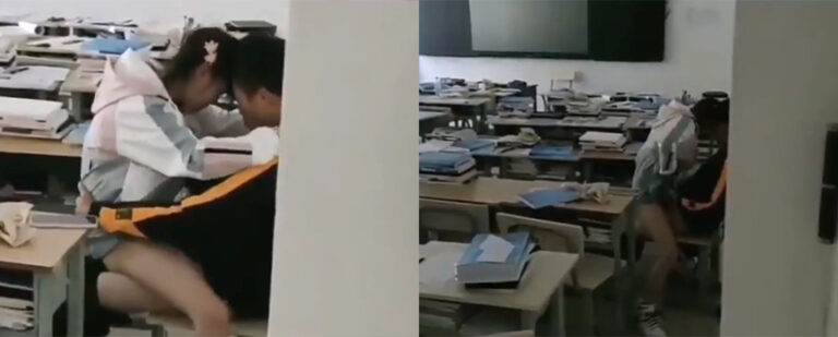 山东烟台某高校教室内学生情侣野战doi被全程记录