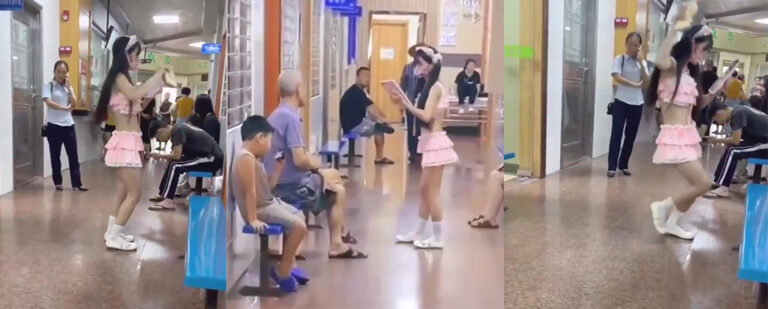 主人的任务？广东揭阳医院内惊现穿着暴露女子门诊室走廊跳舞
