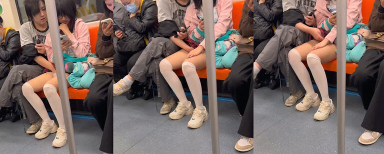 上海地铁7号线惊现小情侣抠逼高峰期无视路人当众爱抚