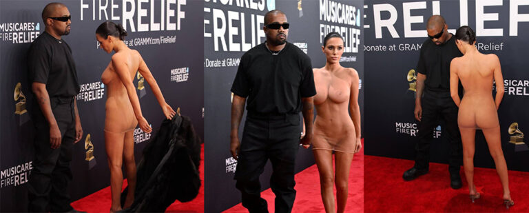 格莱美红毯秀侃爷Kanye与娇妻比安卡Bianca再惹争议透视装是真透视