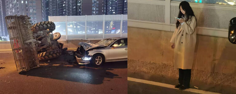 奥迪年度最佳广告郑州高架路美女开奥迪掀翻大型农用车