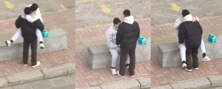 河南交通大学宿舍楼前抽象时刻！情侣见面一脸娇羞偷拍发现竟是男同？