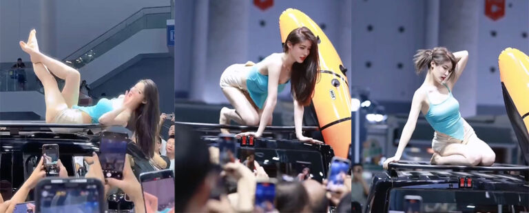 根本把持不住！成都车展奇瑞ICAR展位车模小乌苏大尺度动作惊爆全场