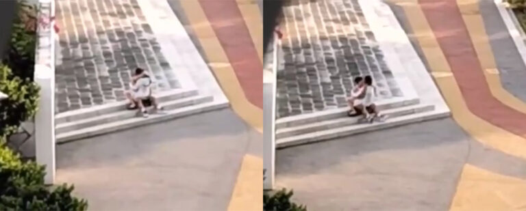 云南红河学院学生情侣校内湿地公园道路边激情野战女上位接吻