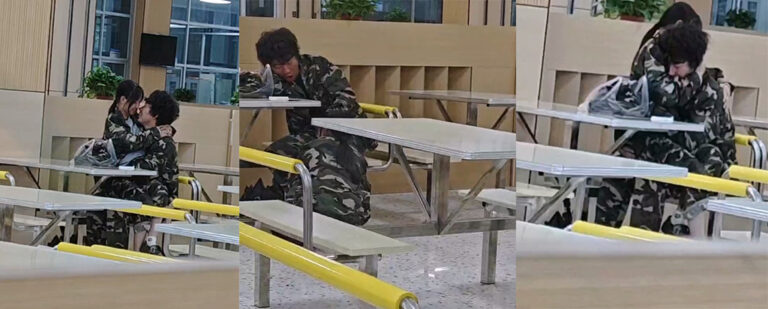 大一新生又上分！食堂不是大床房军训新生情侣校园食堂内上演激情戏