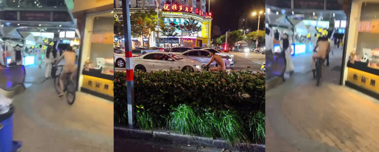 骑行圈的新玩法？瑞安吾悦广场步行街惊现裸男骑行游荡