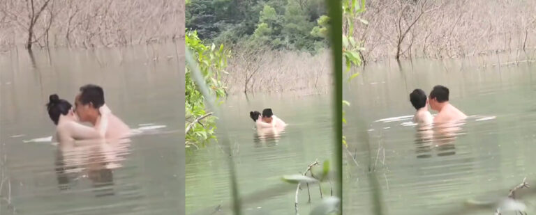 绍兴温泉湖变偷情圣地？中年偷情湖中忘我激情被路人拍到不雅画面