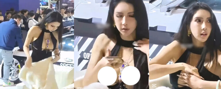 车展再现名场面爆乳车模不慎漏点一对巨乳呼之欲出