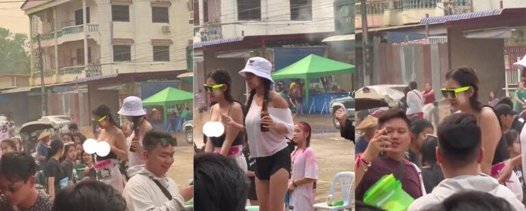 柬埔寨泼水节劲爆一幕曼妙身材小姐姐上身真空抖奶真刺激